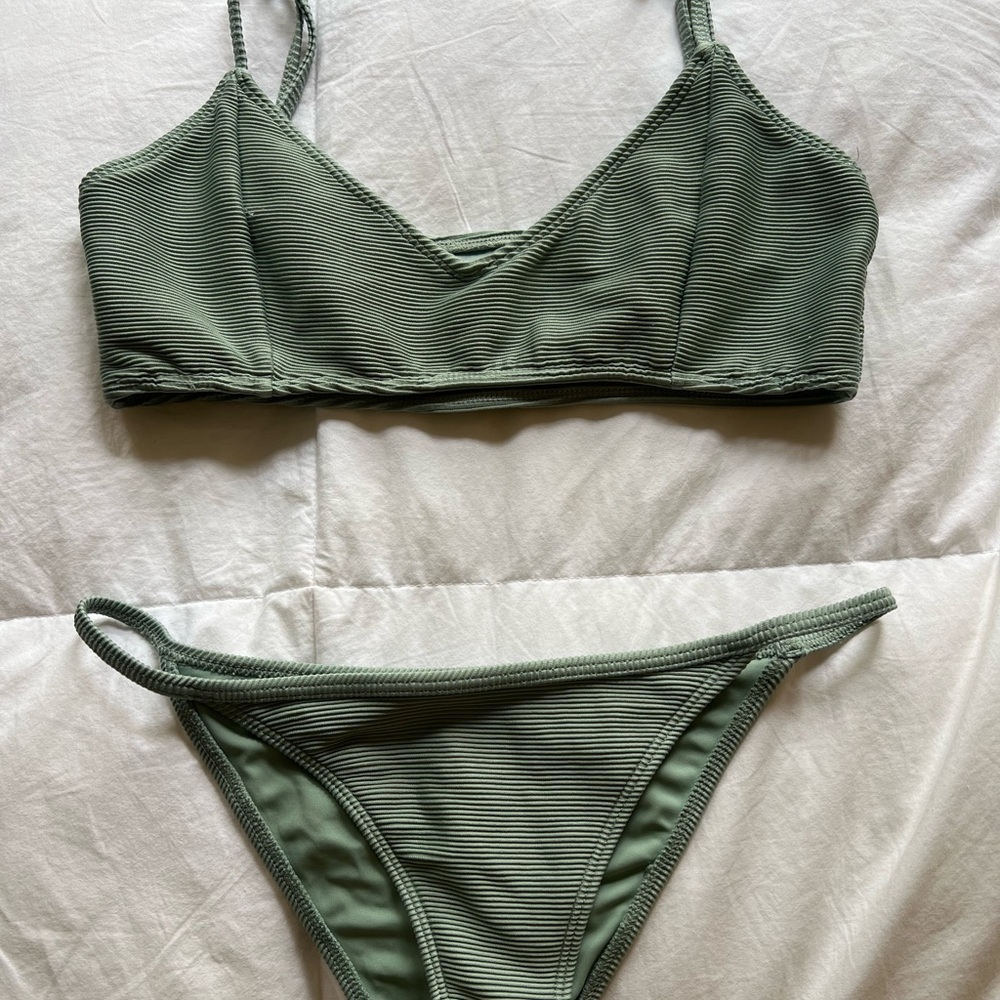 La Hearts Sage Ribbed Bikini Set